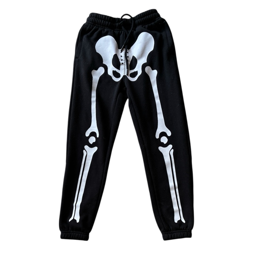Peepin & Creepin Kids Black Halloween Skeleton Bones Jogger Pants Size Small 7/8